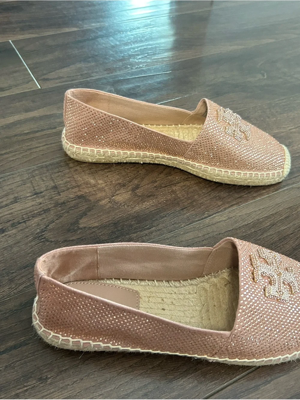 Tory Burch Blush Pink Crystal Logo Espadrille Flats